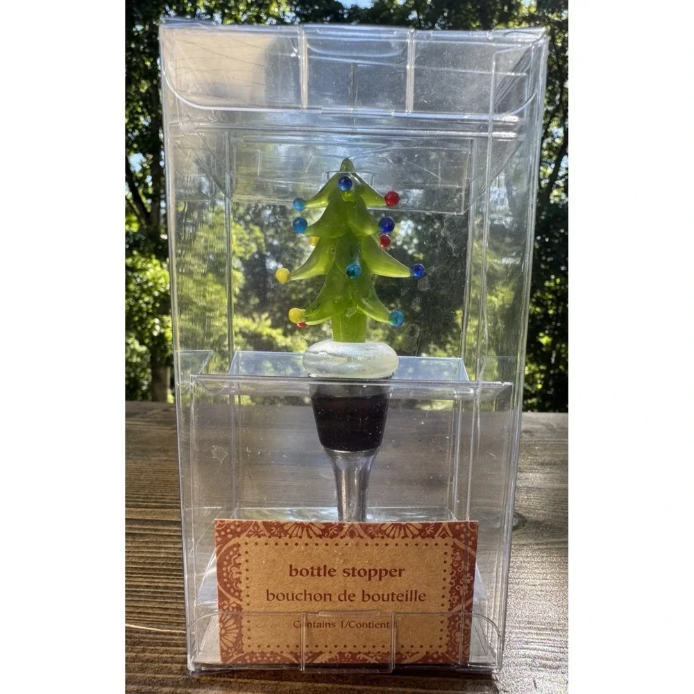 Christmas Tree Wine Bottle Stopper Pier 1 Hand Blown‎ Art Glass Holiday Decor